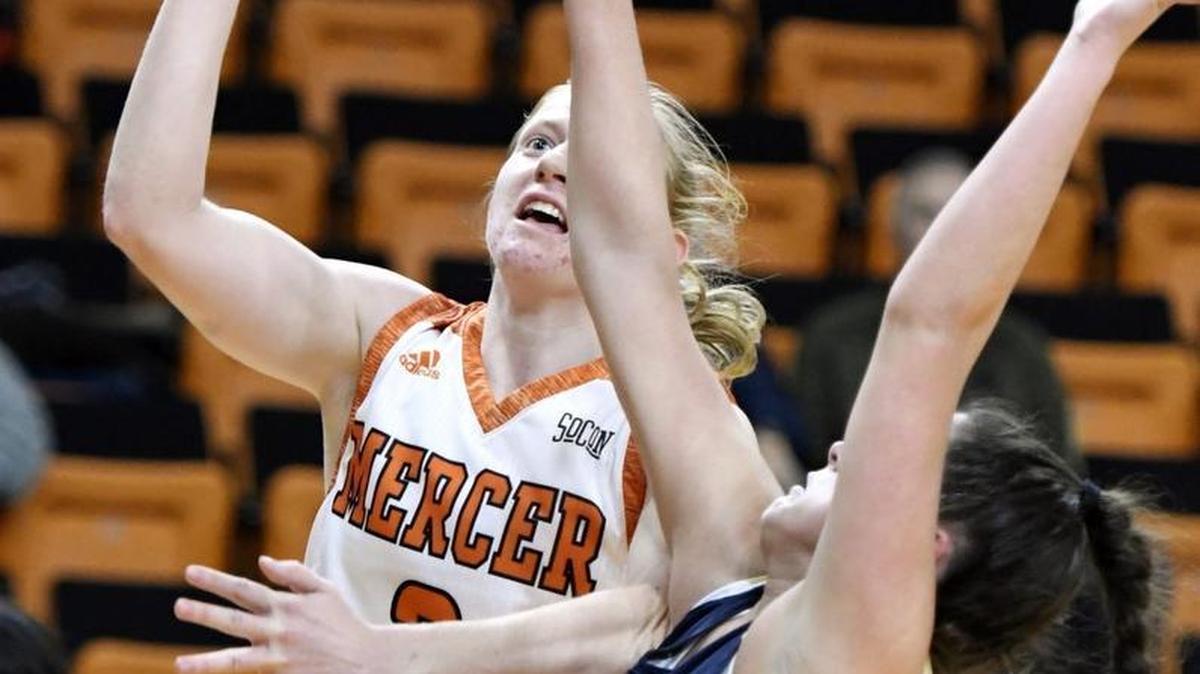 Mercer forward Amanda Thompson (2) puts up a shot off the glass during her team’s game against George Washington on Wednesday night.