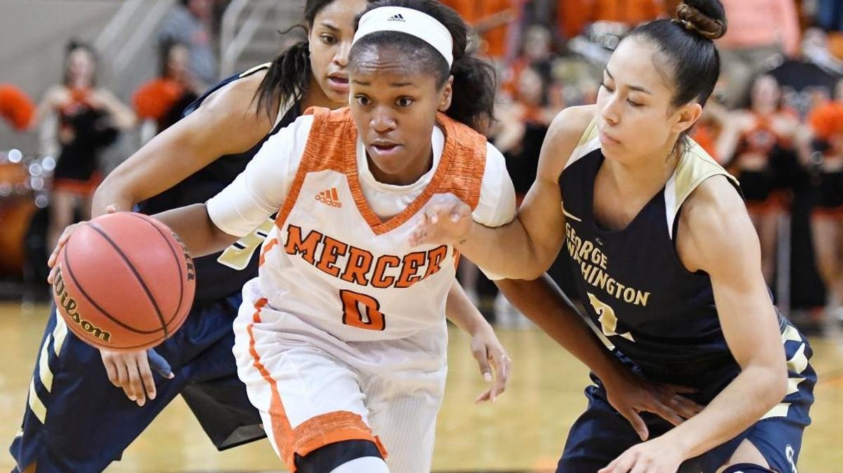 Mercer guard Keke Calloway drives to the basket against George Washington in a December 1 game.