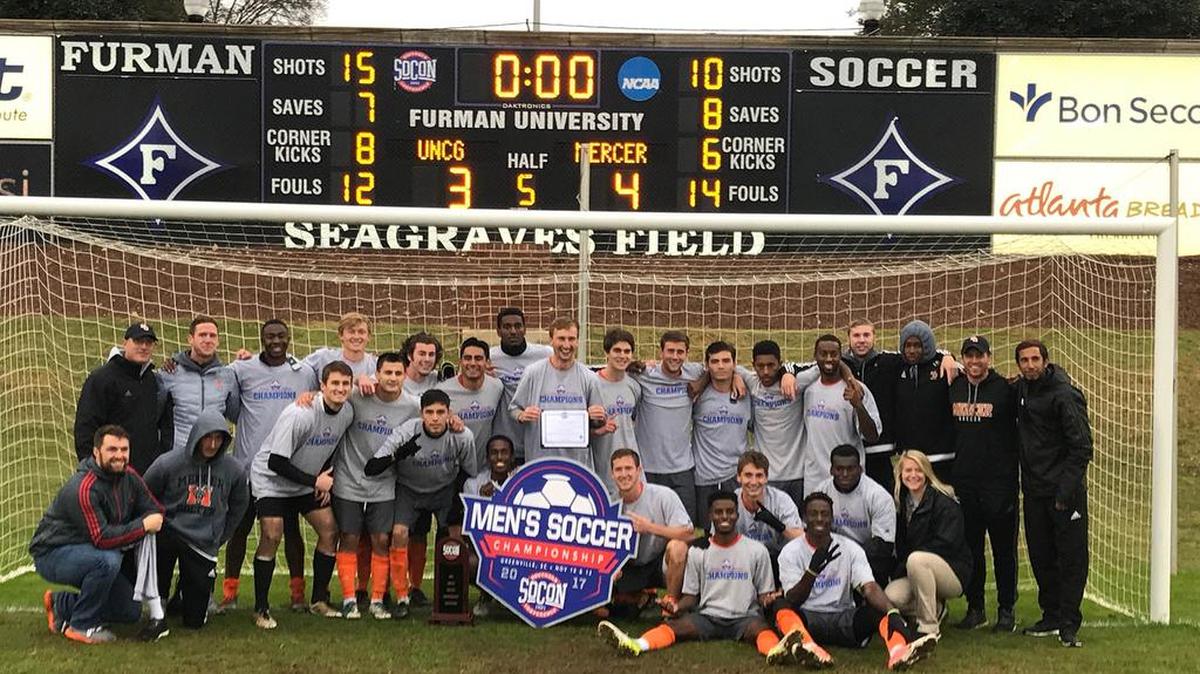 The Mercer men’s soccer teamed celebrate its second consecutive Southern Conference soccer title after the No. 4 Bears defeated No. 2 seed UNCG in penalty kicks on Sunday.