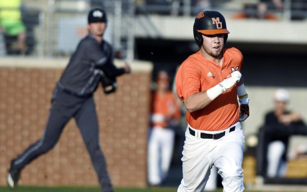 Mercer’s Jackson Ware runs out a sacrifice bunt during their game against Georgia Tech on Tuesday.