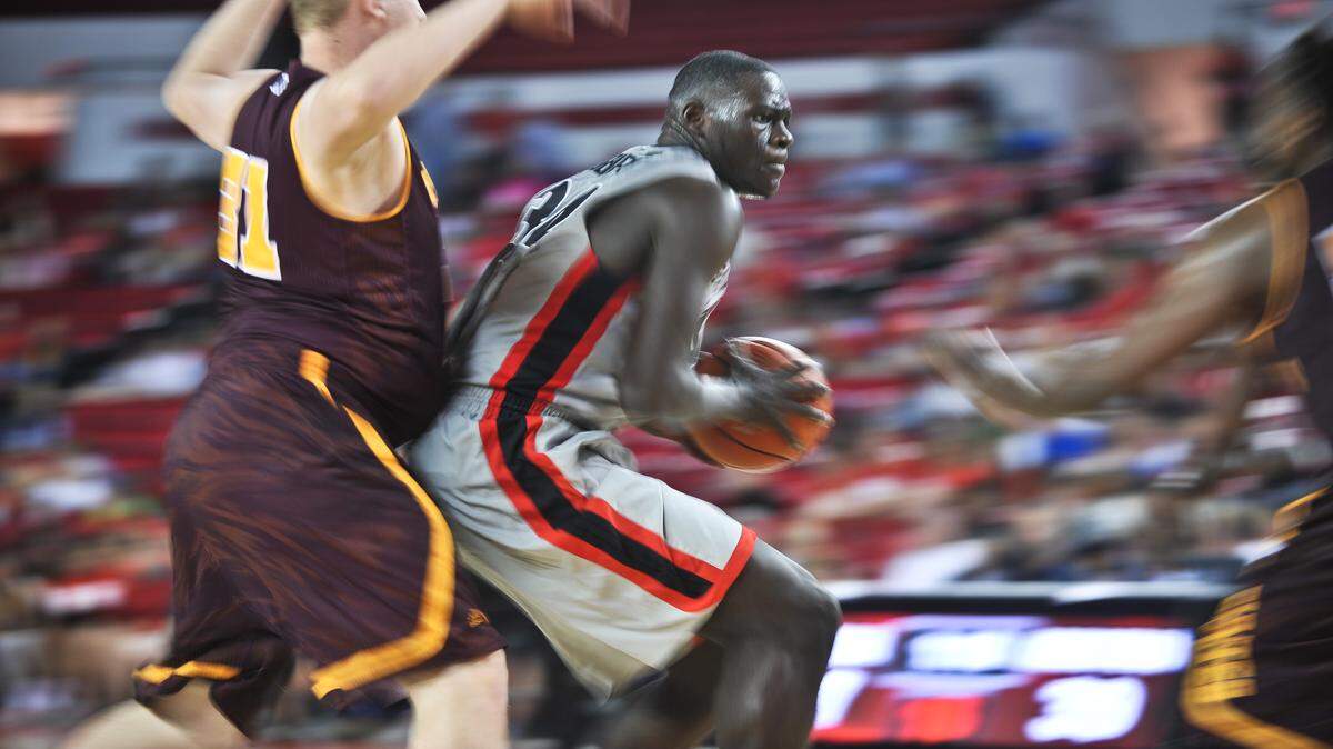 Derek Ogbeide looks to attack the basket in Georgia's exhibition against Armstrong State. 
