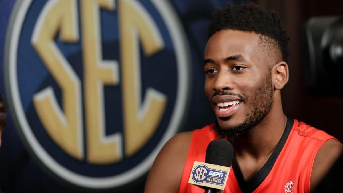 Georgia's Yante Maten answers questions during the SEC Men’s Basketball Media Day.