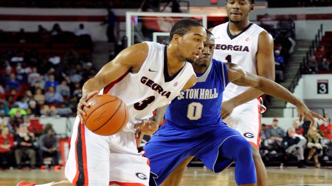 Juwan Parker begins to drive into the lane in a 2014 game against Seton Hall. 