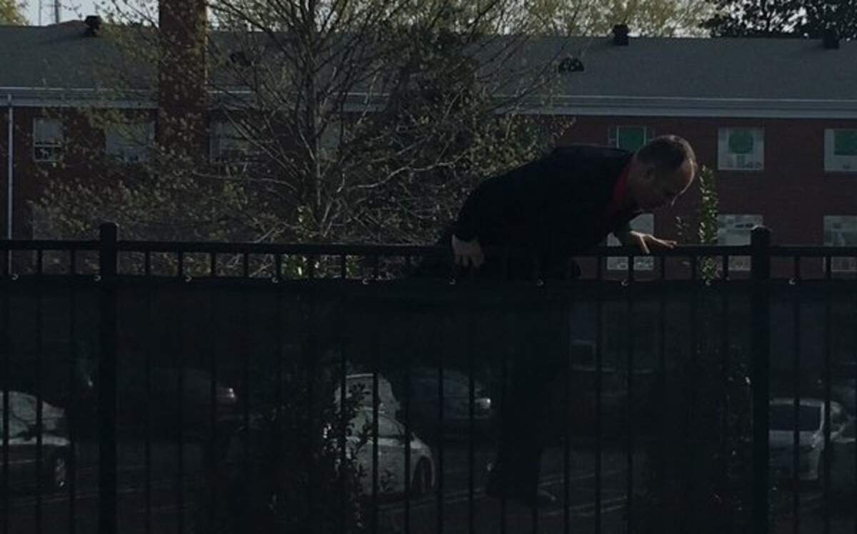 Mark Fox climbed a fence to enter into Georgia's pro day on Wednesday. 