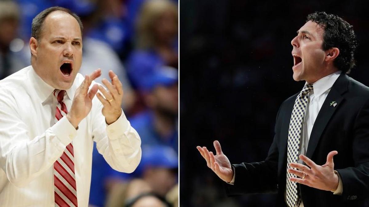 Georgia men’s basketball head coach Mark Fox, left, and Georgia Tech head coach Josh Pastner can’t agree to play their annual game at Philips Arena.