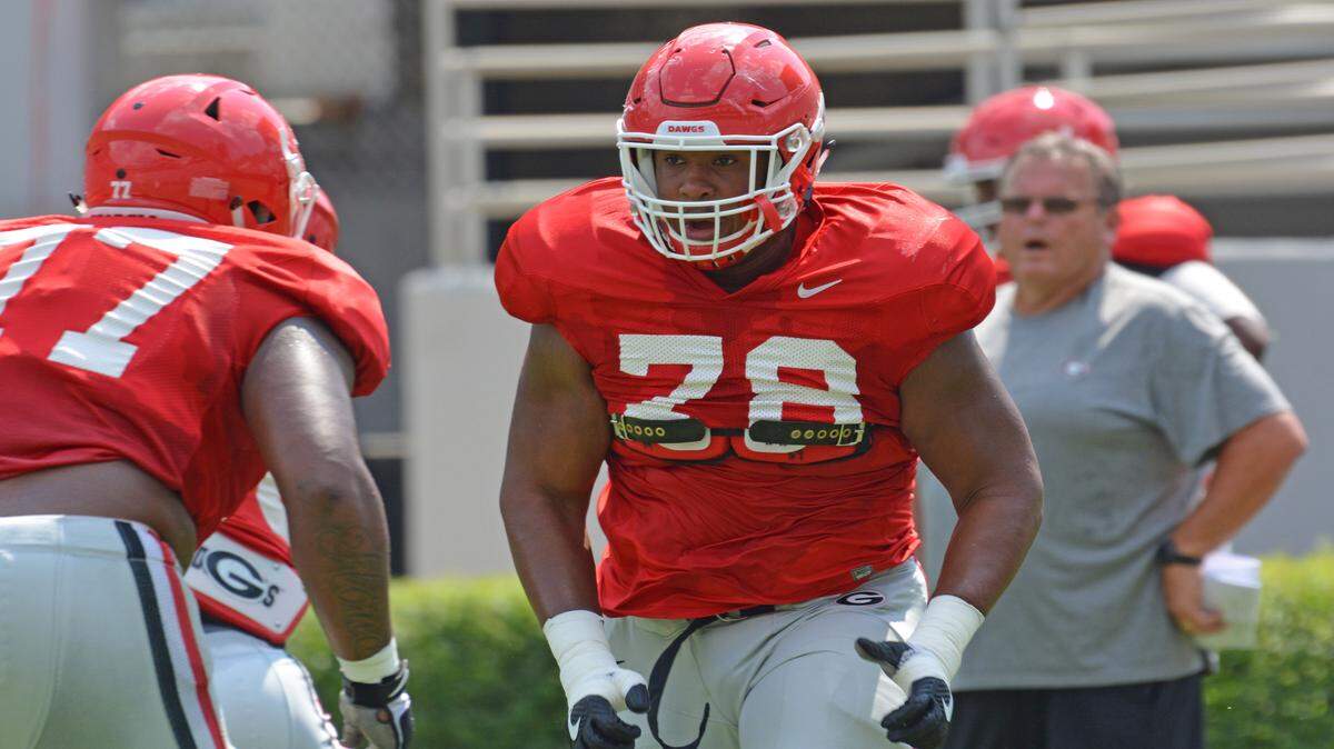 Georgia offensive lineman D'Marcus Hayes during a recent practice. 