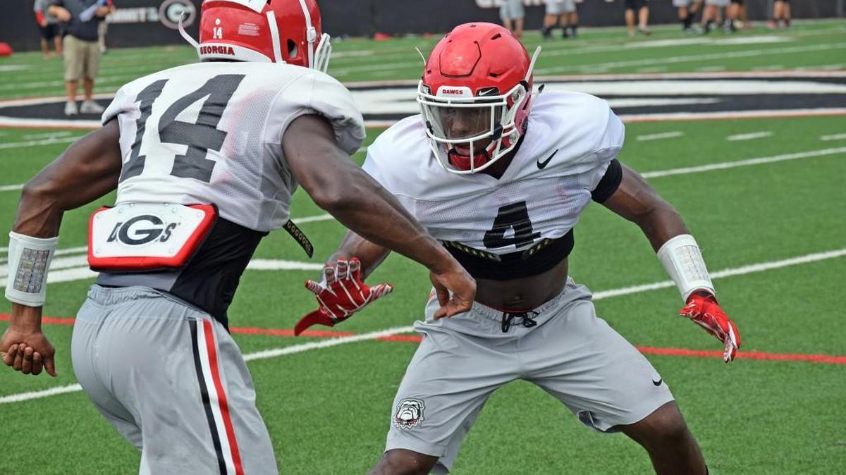 Georgia freshman defensive back Mecole Hardman goes against Malkom Parrish during a drill.