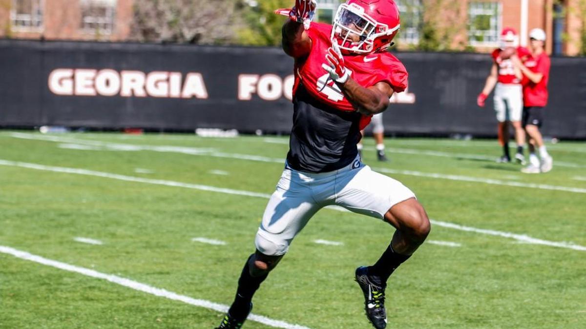 Georgia receiver/cornerback Mecole Hardman catches a pass during a recent practice.