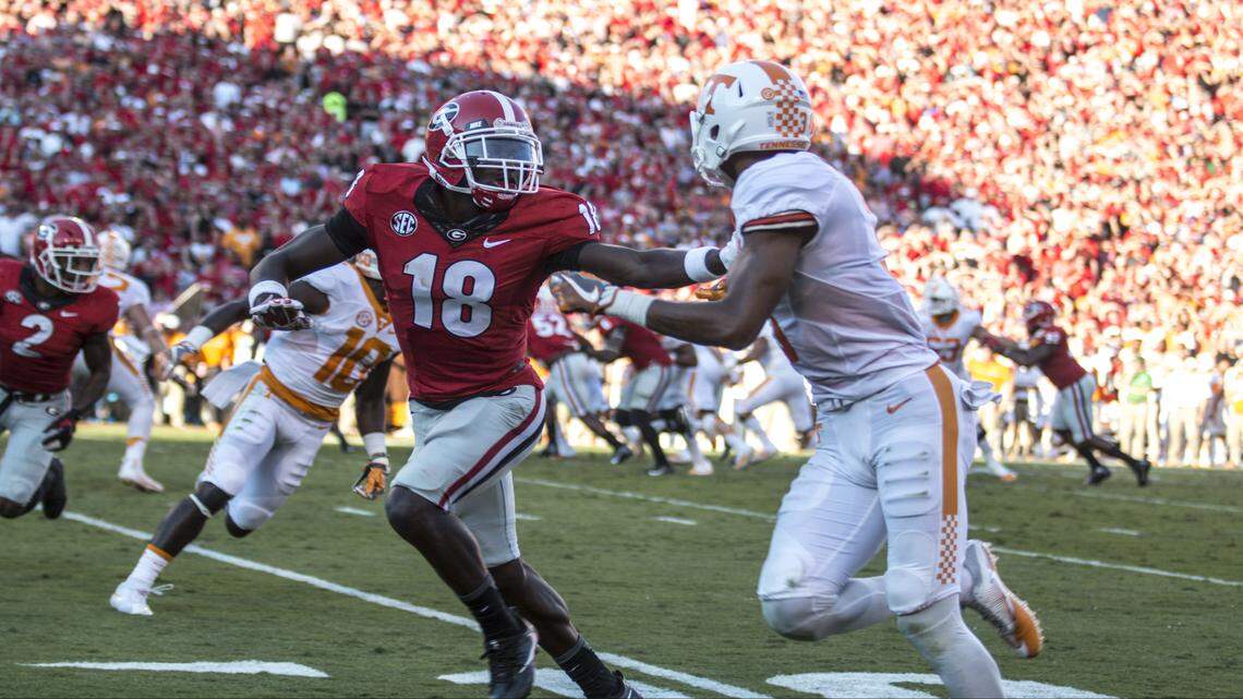 Deandre Baker in coverage against Tennessee. 