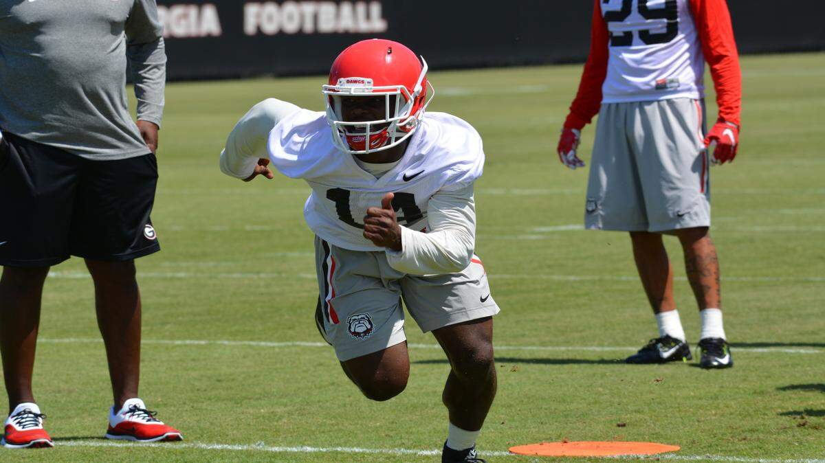 Georgia cornerback Malkom Parrish runs through a drill at practice. 
