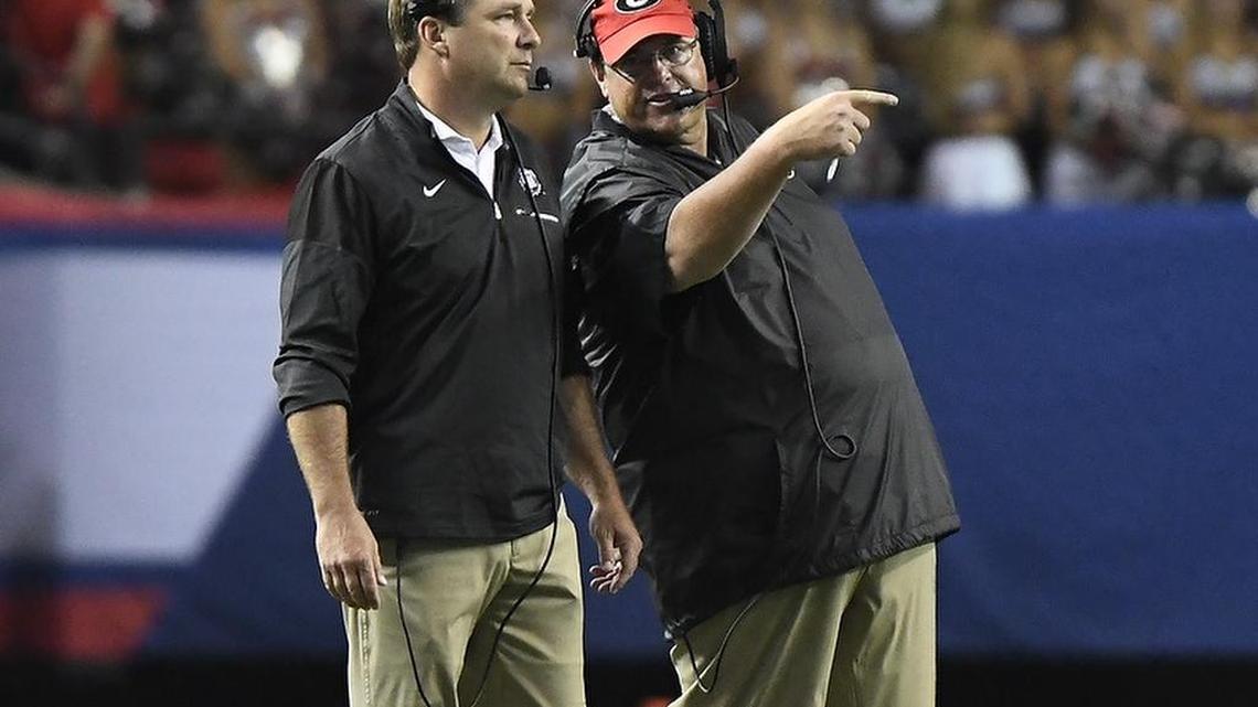 Georgia head coach Kirby Smart and offensive coordinator Jim Chaney.