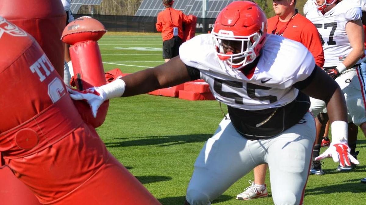 Georgia defensive lineman Julian Rochester during a spring practice drill.