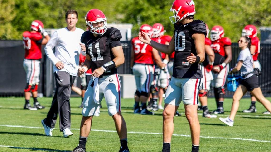 Georgia quarterback Jake Fromm (11) and quarterback Jacob Eason (10) will likely be asked to throw the ball quite a bit during Saturday’s G-Day spring game.