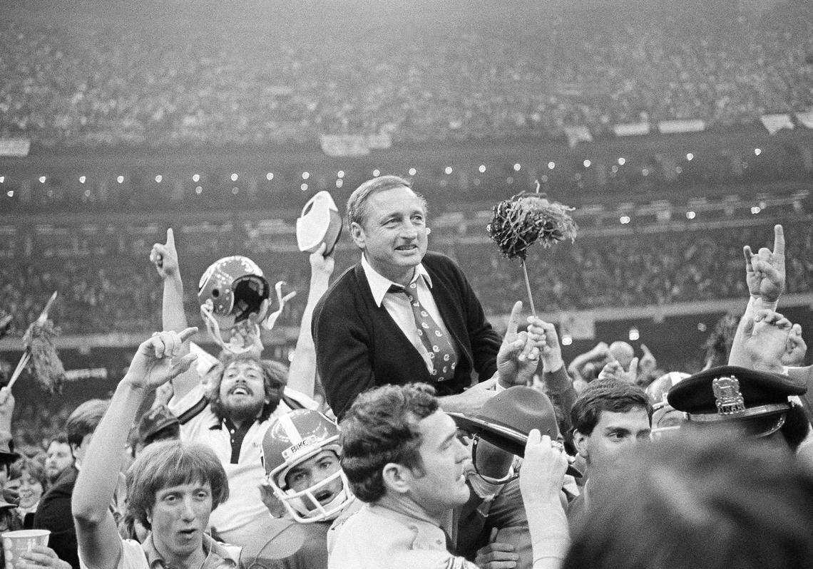 Georgia carried head coach Vince Dooley off of the field following the 1981 Sugar Bowl, which earned the Bulldogs their only undisputed national championship. 