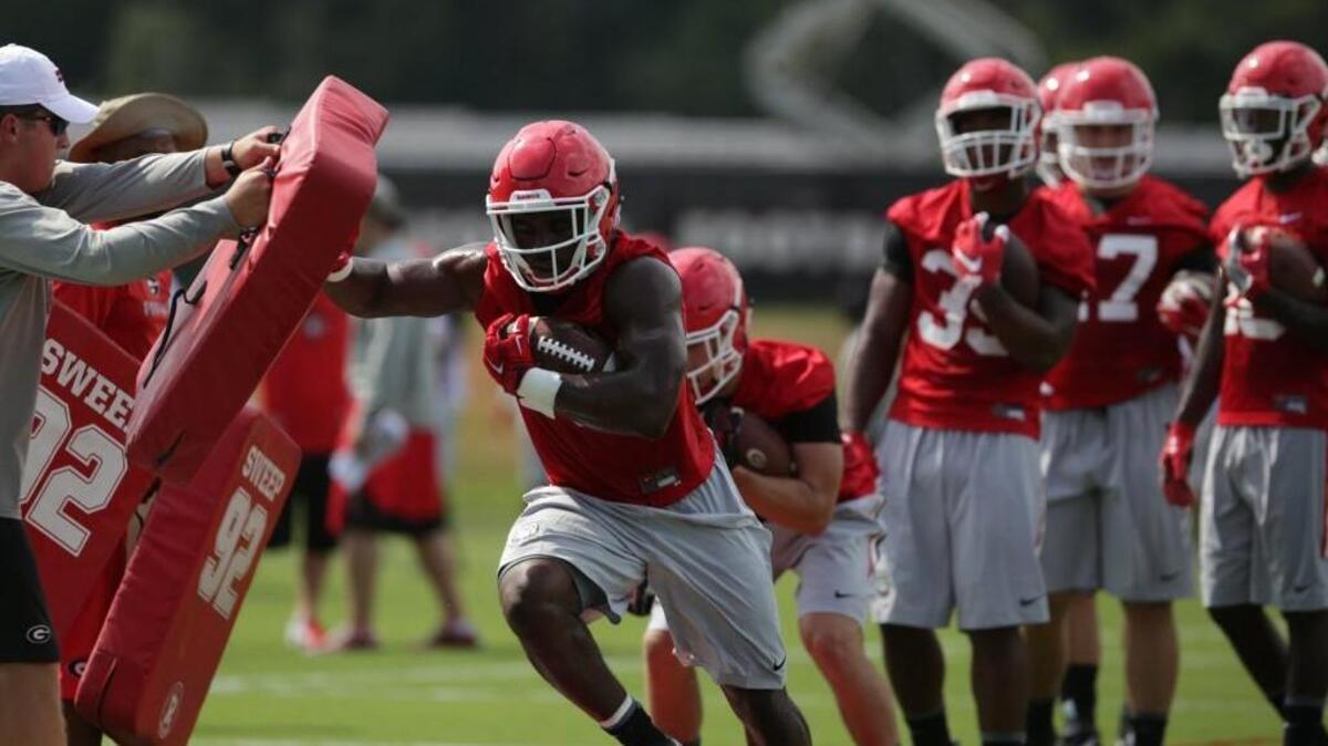 Elijah Holyfield sustained an ankle injury during Saturday’s scrimmage.
