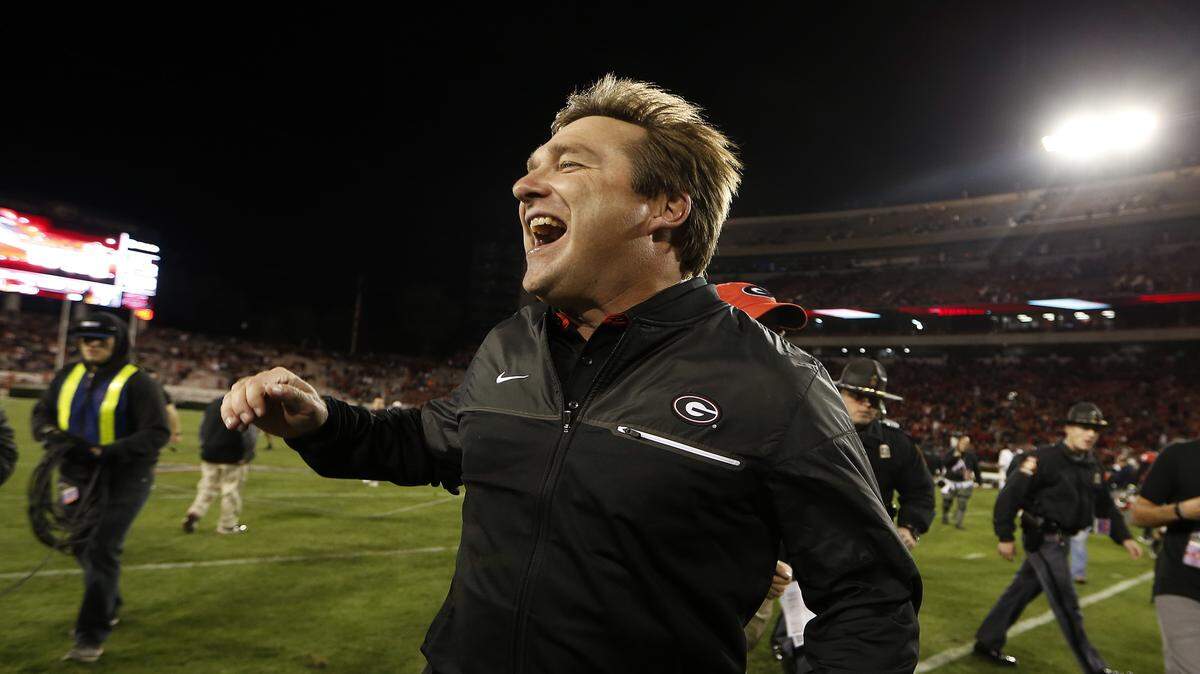 Kirby Smart celebrates Georgia's win over Auburn. 