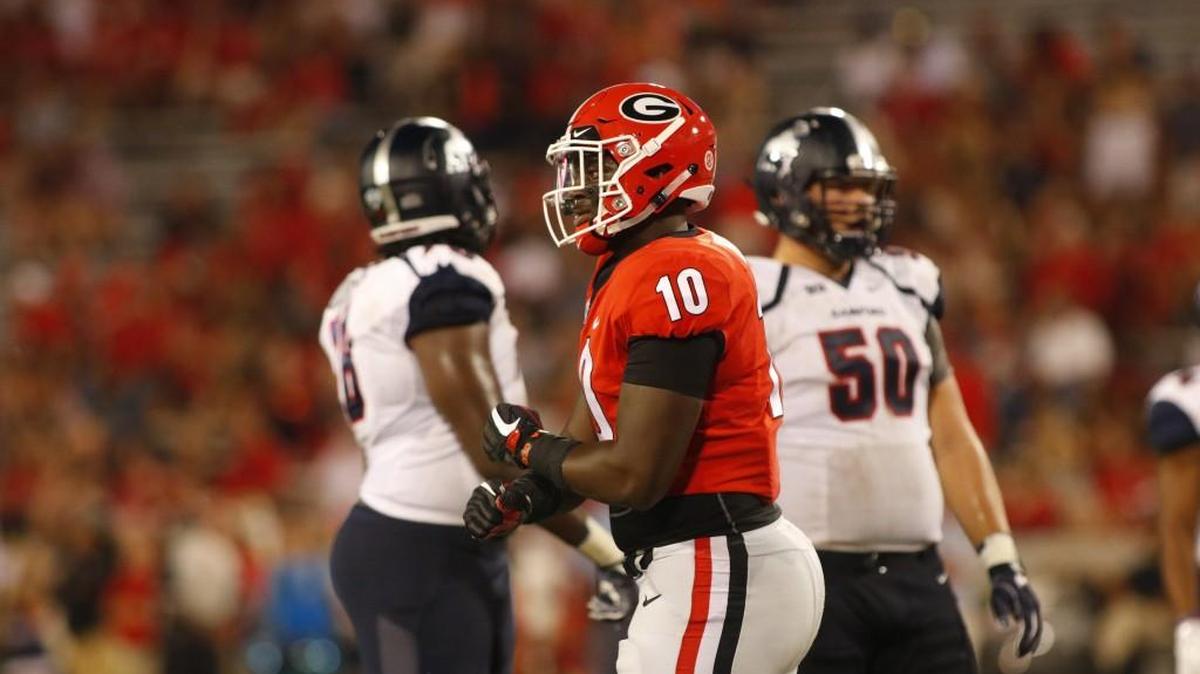 Georgia defensive lineman Malik Herring (10) has seen his role increase as the season has progressed.