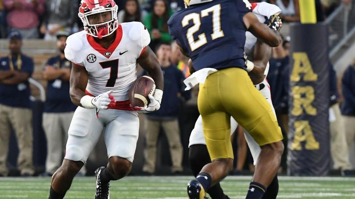 Georgia running back D'Andre Swift takes one of his two carries against Notre Dame.