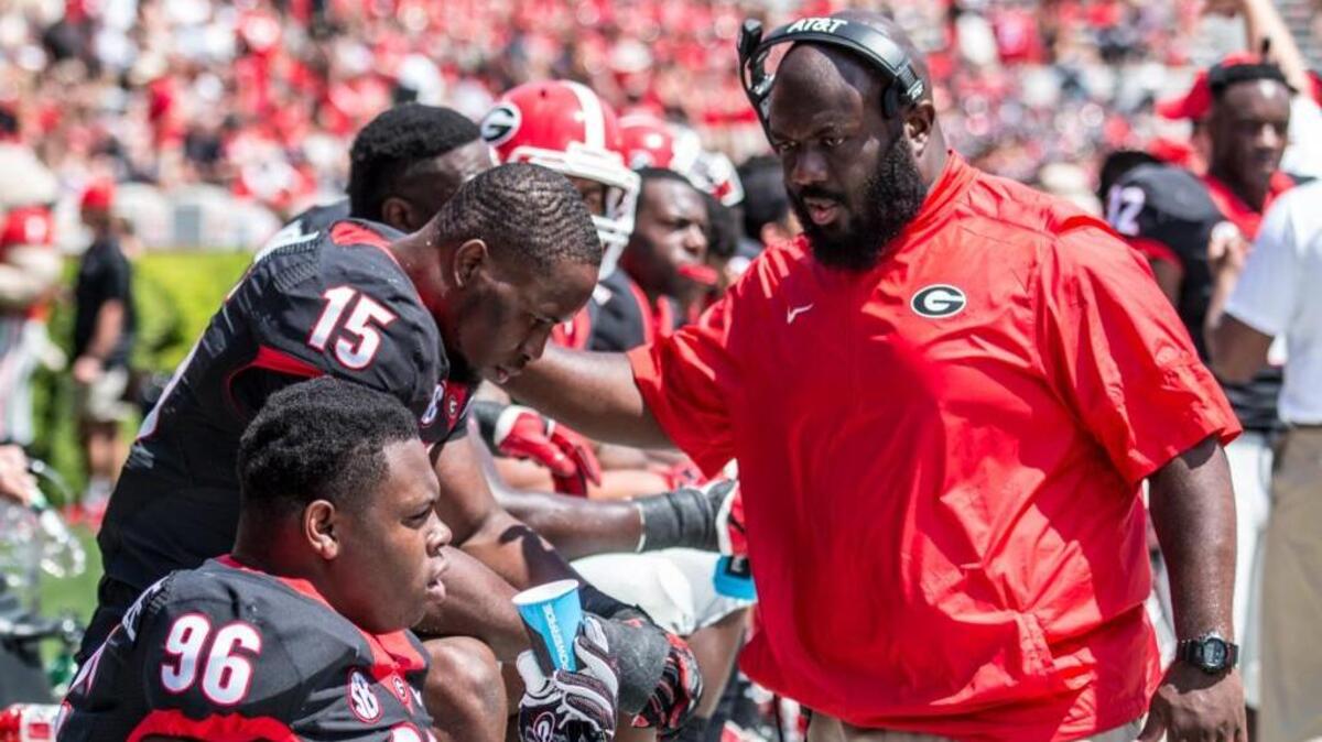 Georgia defensive line coach Tray Scott during G-Day at Sanford Stadium.