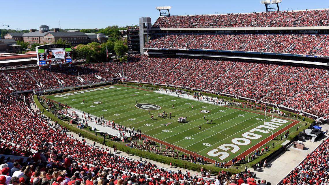A photo of last year's G-Day crowd, which saw 93,000 people fill Sanford Stadium. 