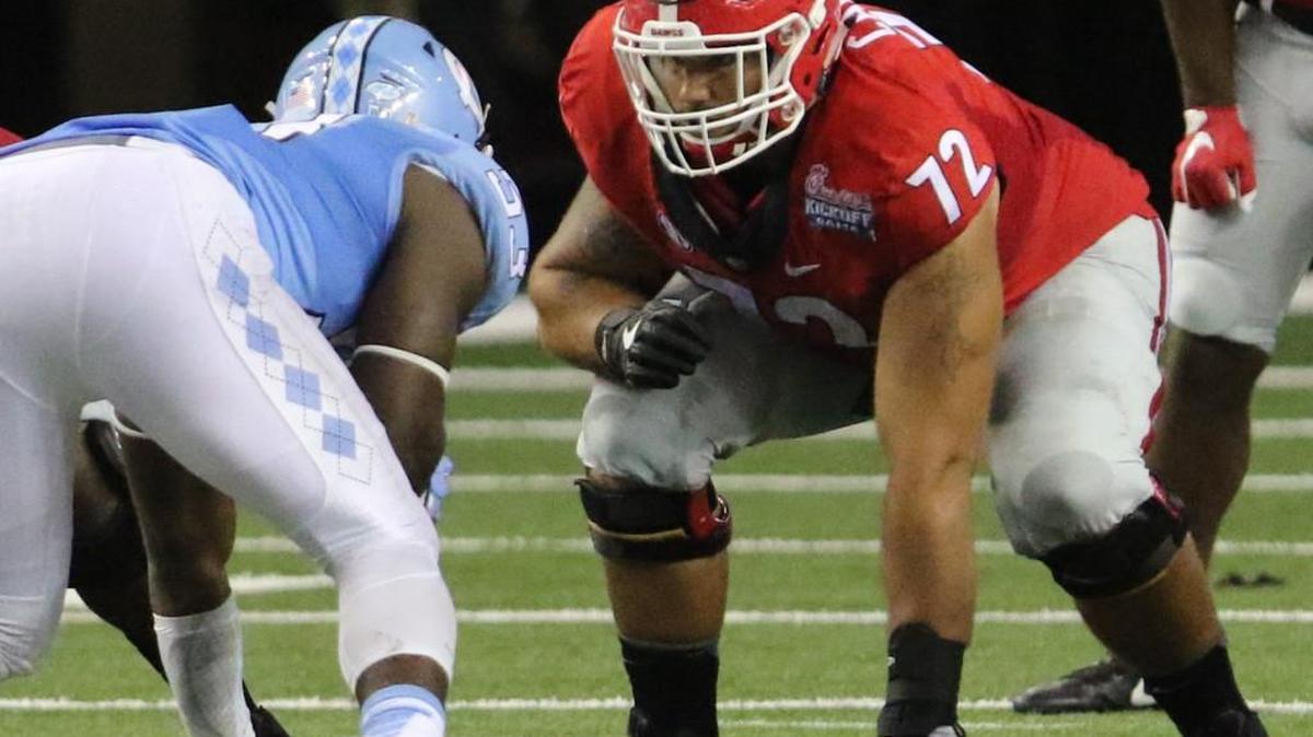 Georgia offensive lineman Tyler Catalina (72) during the Chick-fil-A Kickoff Game against North Carolina.