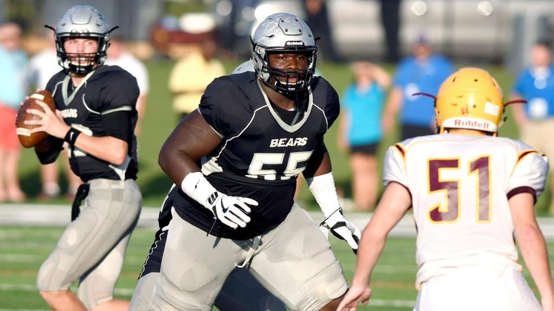 Houston County offensive lineman Trey Hill (55) made the Georgia Sportswriters Association first team all-state team.