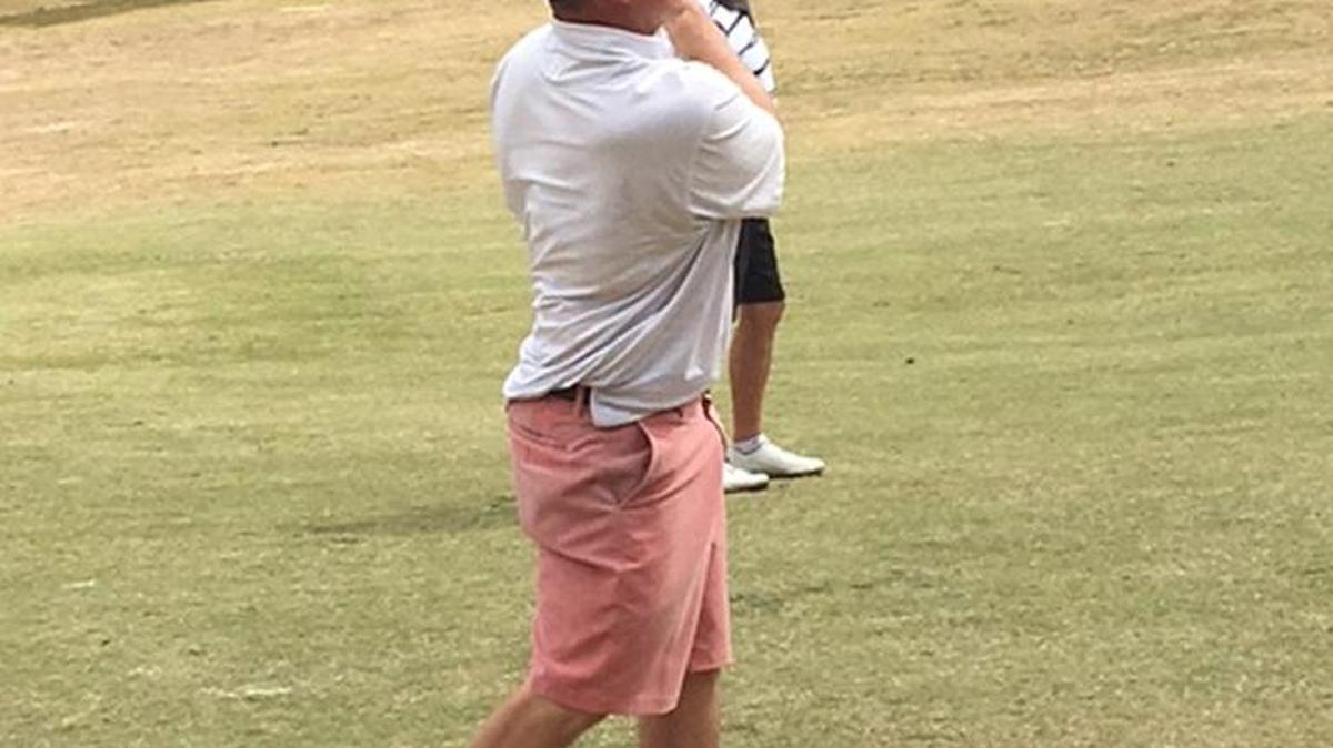 Ryan Emory, foreground, and Travis Steed have the 18-hole lead at the Cherry Blossom golf tournament at Bowden Golf Course.