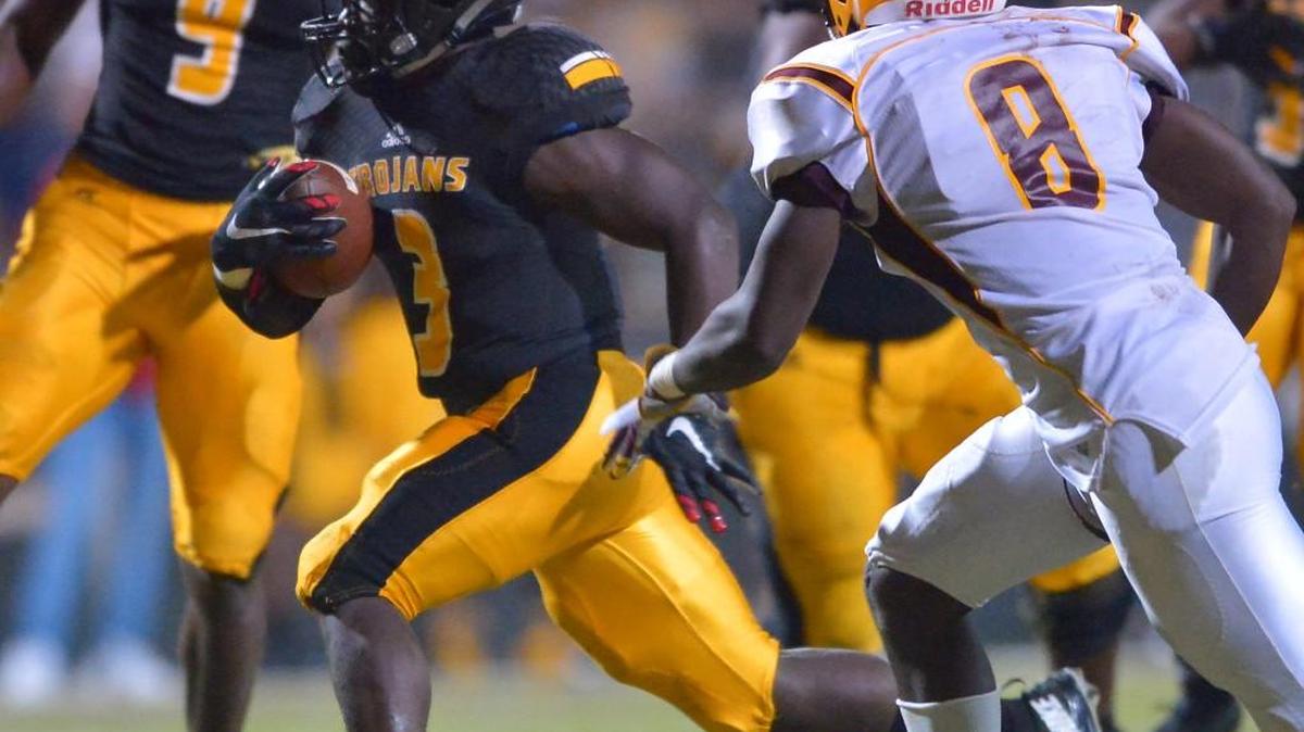 Peach County running back Chris Gibson (5) and the Trojans travel to Mary Persons on Friday.