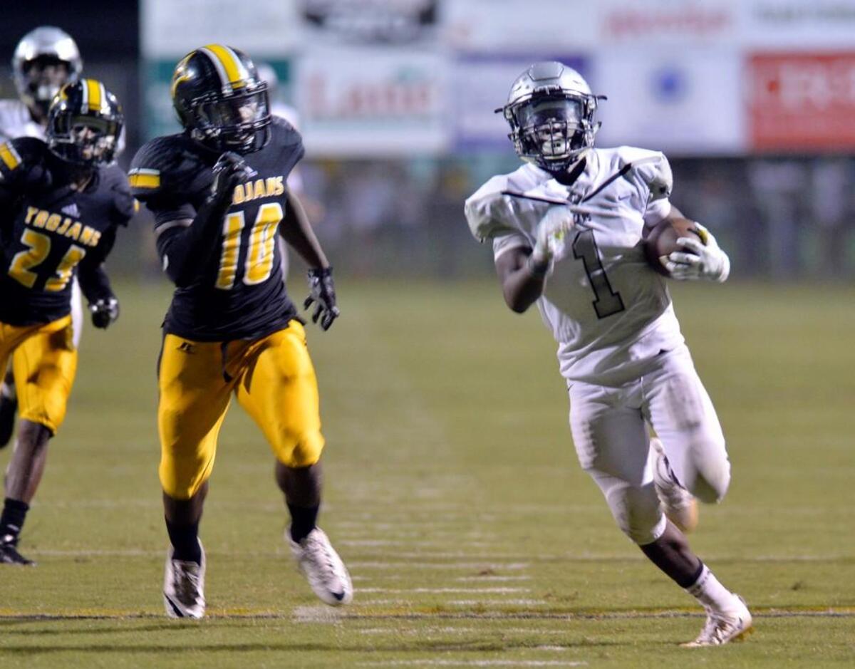 Houston County running back Jaeven West (1) had a big game running and catching the ball in last week’s win over Northside, and will have to have a similar night on Friday against Valdosta.