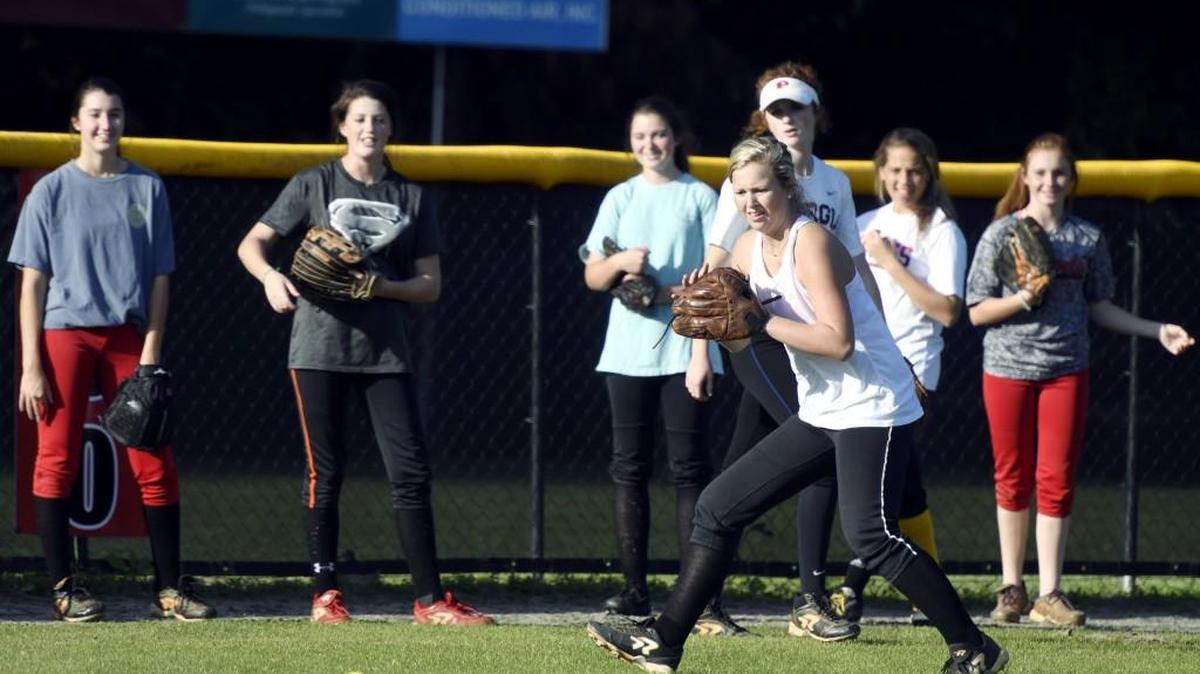 FPD senior Sydnee Sconyers tracks a ground ball during a defensive drill at practice Monday afternoon.