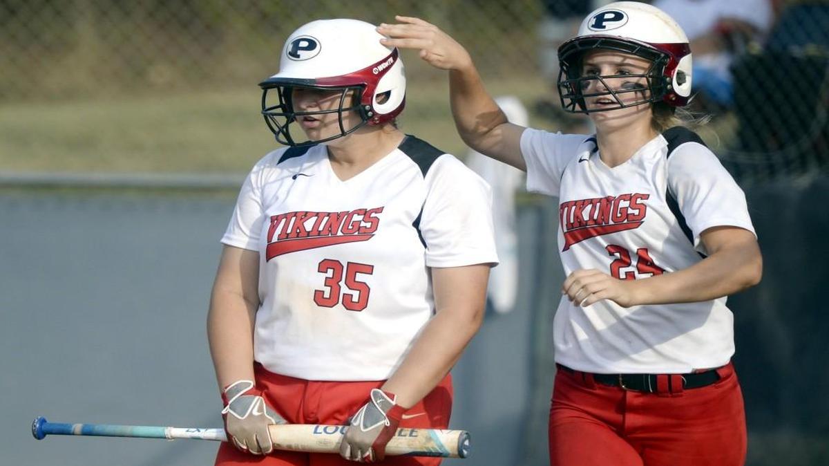 Shown here during FPD’s Game 2 victory Wednesday, Oct. 19, the Vikings’ Allie Parkerson (35) connected on her 15th home run of the season during the first inning of Game 3 against Holy Innocents on Thursday, Oct. 20.