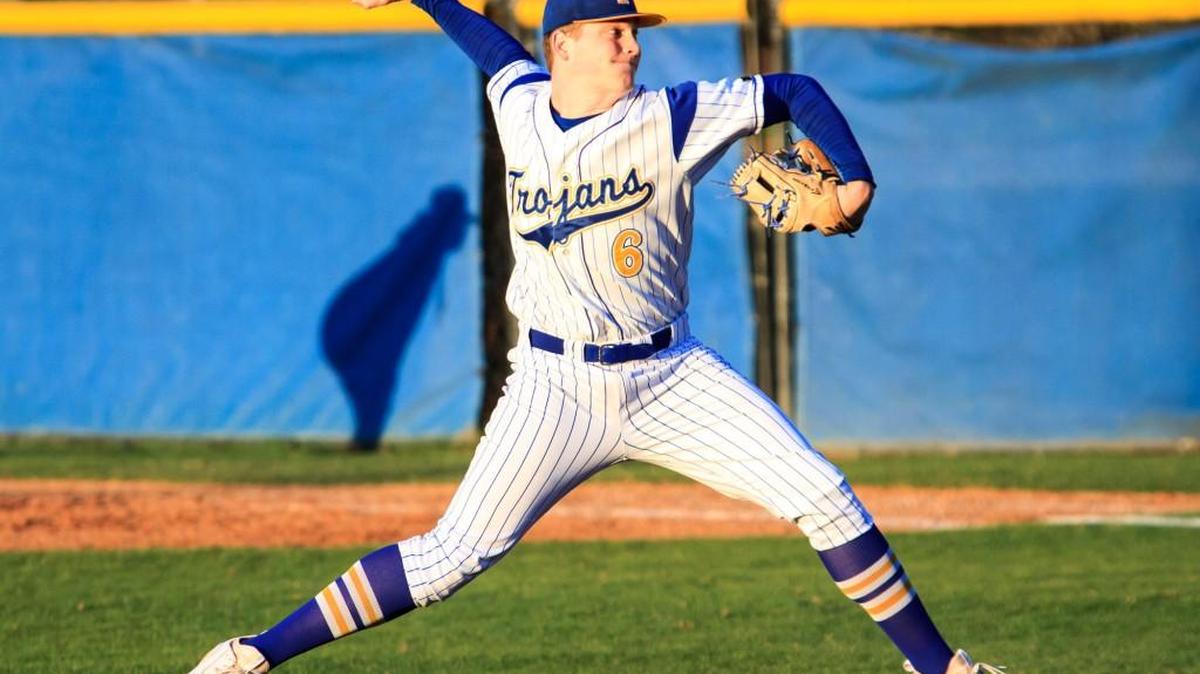 Tattnall Square's starting pitcher, Matt Blair (6), throws in the second inning against Stratford. He struck out eight with two walks in the one-hitter.