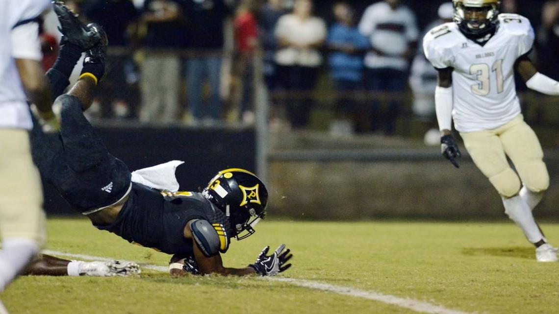 Peach County wide receiver Devonte Howard dives for the goal line after finding a hole in the Mary Persons secondary and bringing in a pass from Antonio Gilbert.