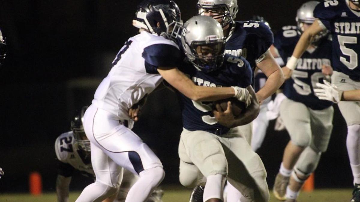 Stratford’s Deondre Duehart runs thru would be tacklers in Friday’s second round playoff game against Fellowship Christian School.