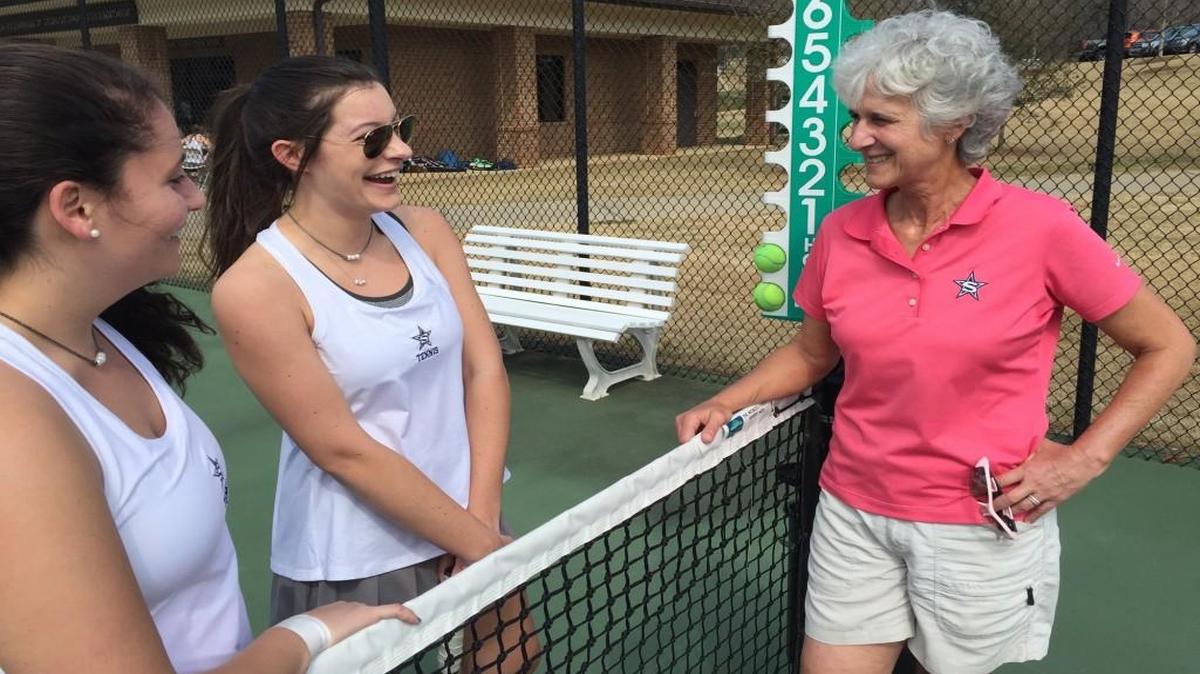Coached by Jaime Kaplan, right, the Stratford girls tennis team opened GHSA Class 1A private tournament action Monday.