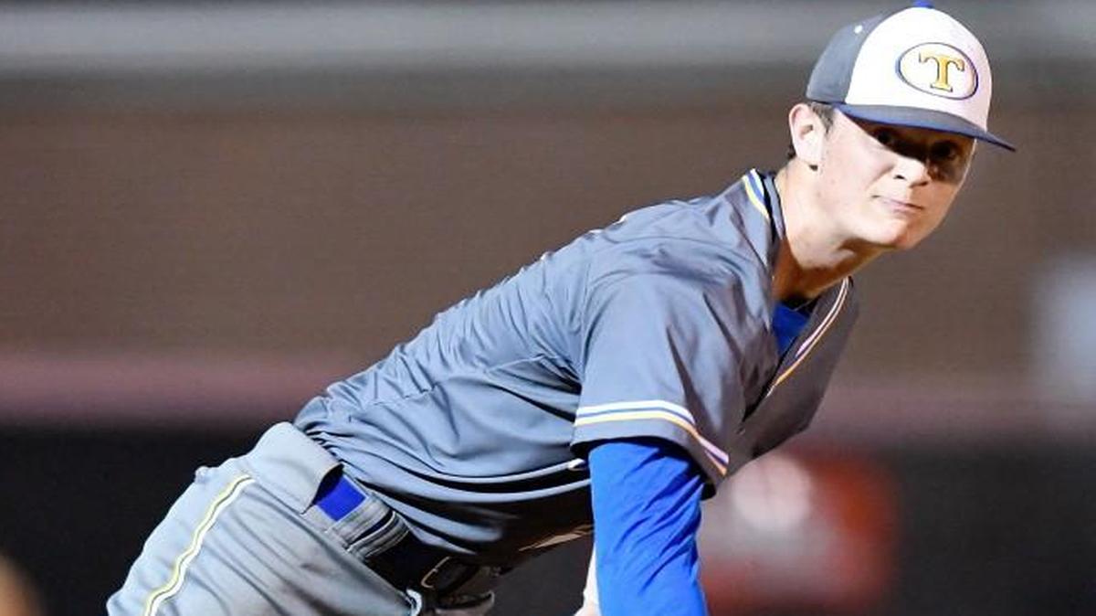 Tattnall's Garrett Houston (22) delivers a pitch to the plate in the bottom of the 5th inning of their game at FPD Tuesday night.