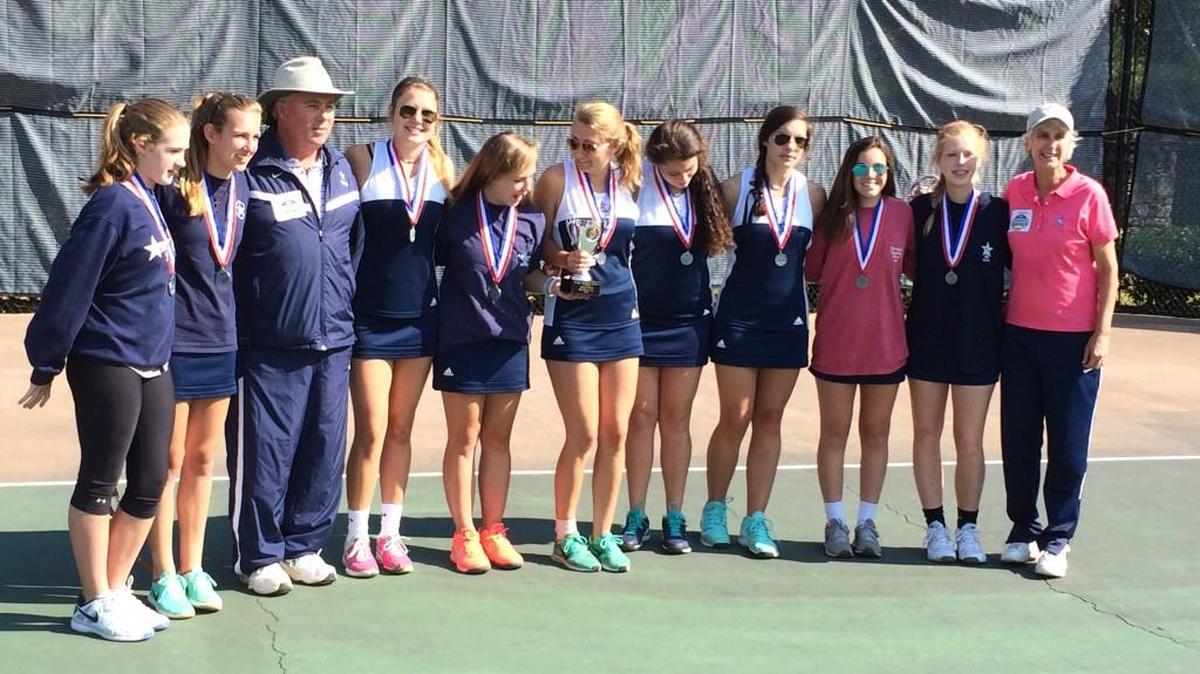 Members of the Stratford girls tennis team gather for photos following Saturday’s GHSA Class A Private tennis championship.