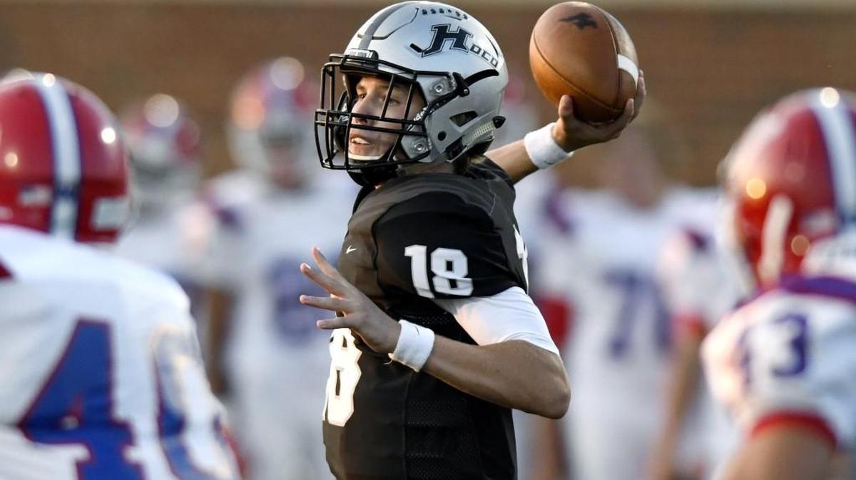 Houston County quarterback Max Rigby (10) throws the ball downfield during the Bears’ game against Veterans on Friday night.