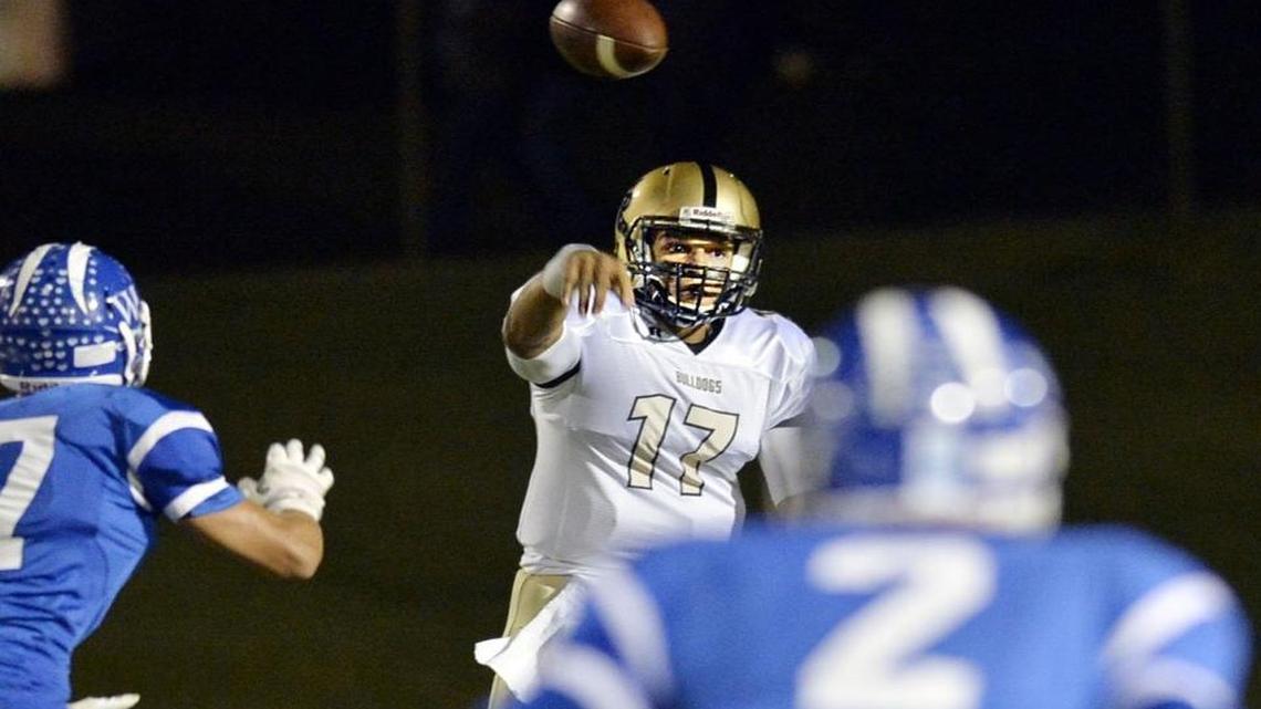 Mary Persons quarterback Caleb Speir (17) passes from the pocket against West Laurens on Friday.
