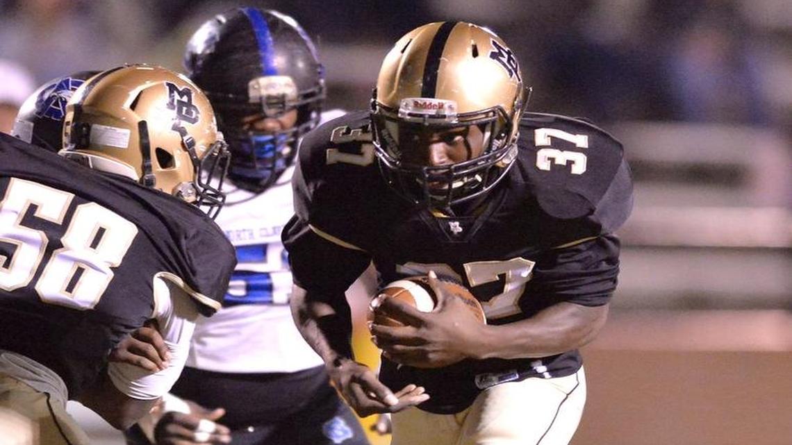 Mary Persons’ Ladondre Buckner charges up the middle of the field against North Clayton November 11, 2016, at Dan Pitts Stadium.