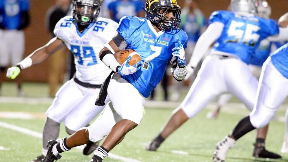 Peach County's Kearis Jackson (7) participated in the RisingSeniors Foundation Junior Bowl in December, and is on the list of possible players for the U.S. Army All-American Bowl.