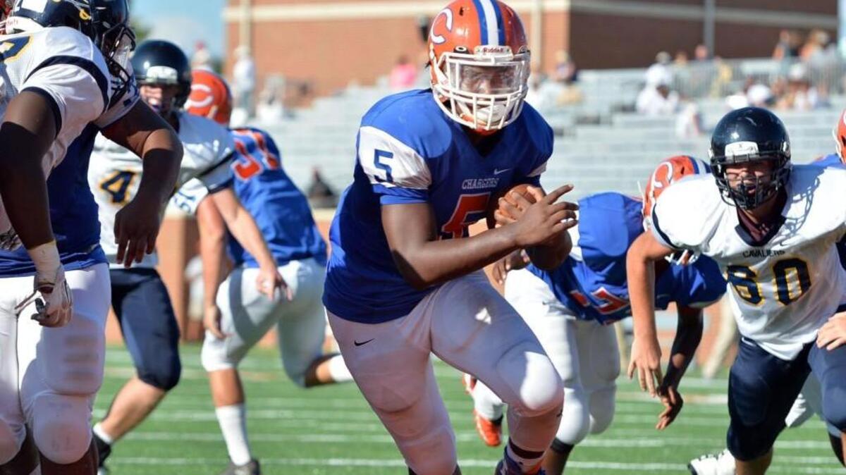 Central running back Antonio Sanders Jr. (5) helps give the Chargers balance on offense, which will be needed in Friday’s rivalry game against Southwest.