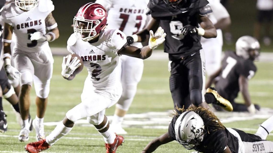 Warner Robins receiver Marcayll Jones (2) sprints downfield for a first down during the Demons’ game against Houston County.