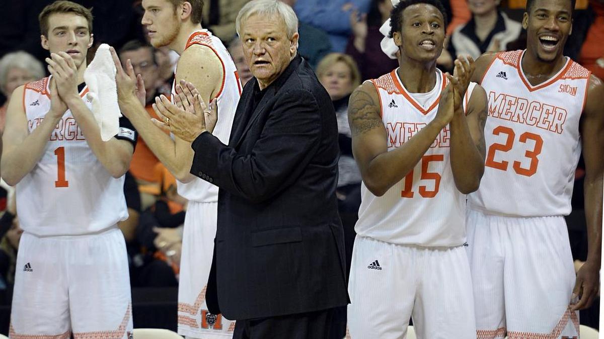 Mercer coach Bob Hoffman and his Bears had a lot of fun during the second half against VMI. Mercer beat VMI, 68-50, in Southern Conference competition.