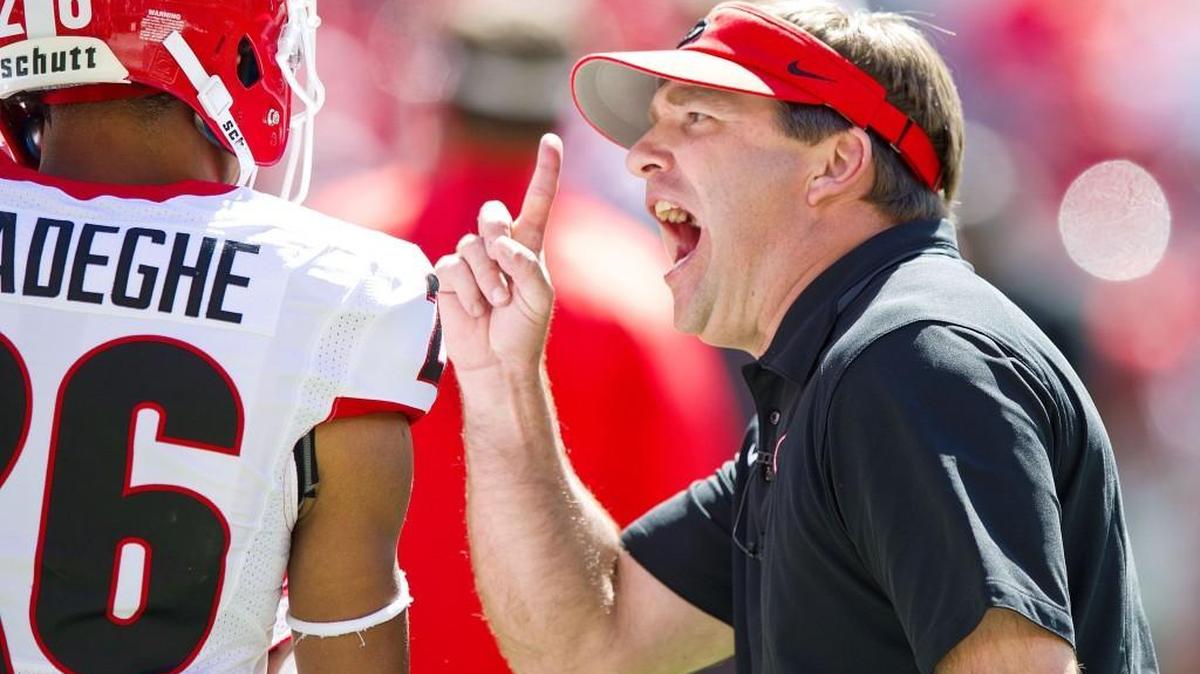 Kirby Smart barking instructions before Georgia’s 2016 spring game.