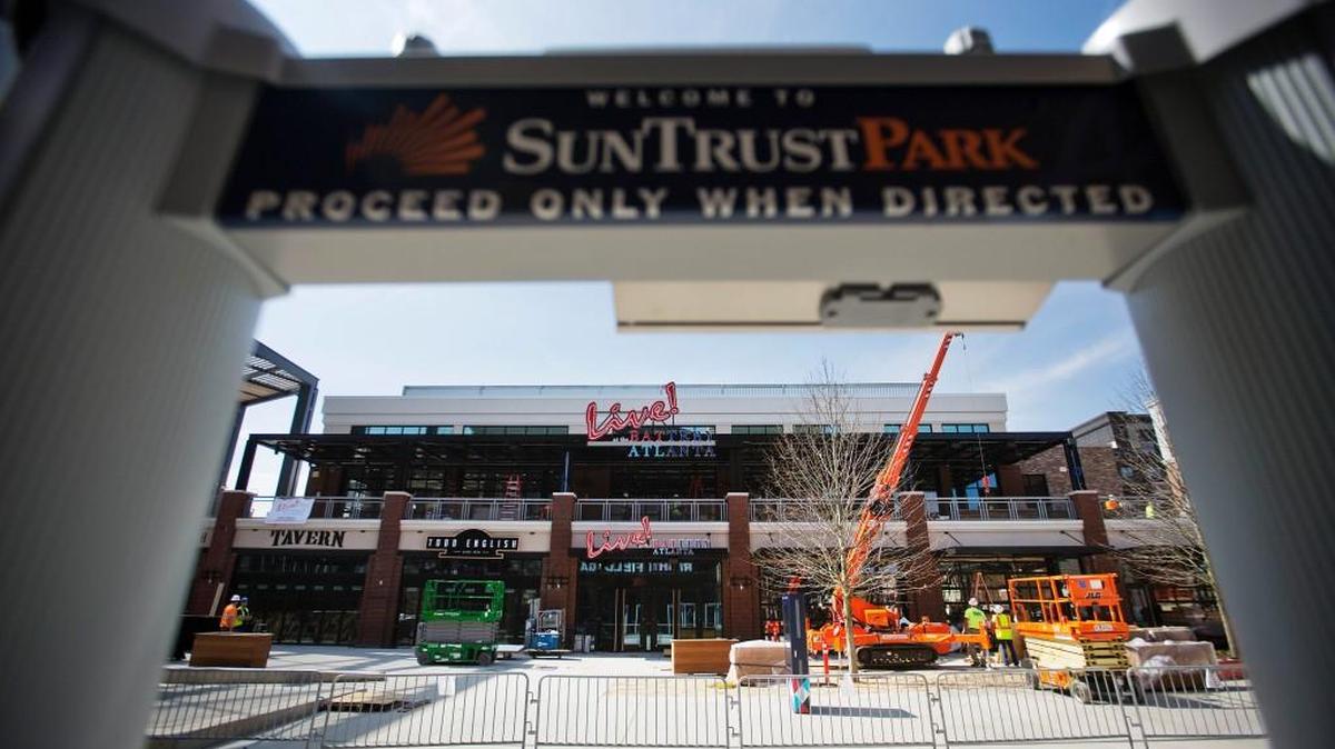 Restaurant and retails stores sit across from SunTrust Park, the Atlanta Braves’ new baseball stadium in Atlanta, Wednesday, March 29, 2017.