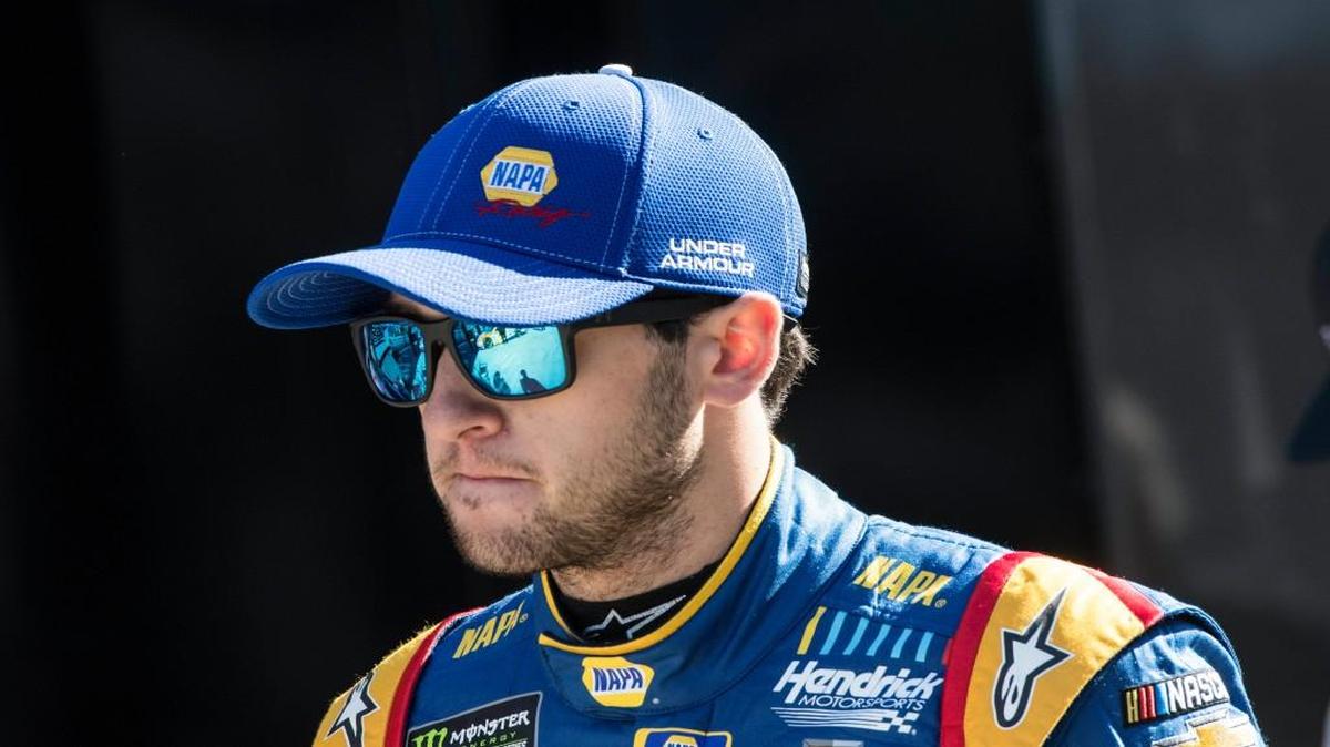 Chase Elliott makes his way through the garage during practice Friday at Atlanta Motor Speedway.