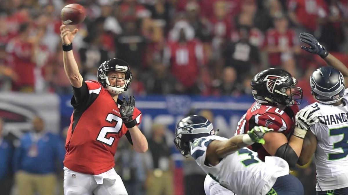 Atlanta Falcons quarterback Matt Ryan (2) gets off a pass against the Seattle Seahawks in the second half of the NFC Divisional Playoff on Saturday.