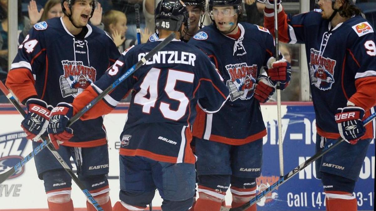 Macon's Jake Trask (29) is among the offensive weapons Columbus will face in their SPHL first-round series, which starts Tuesday in Columbus.