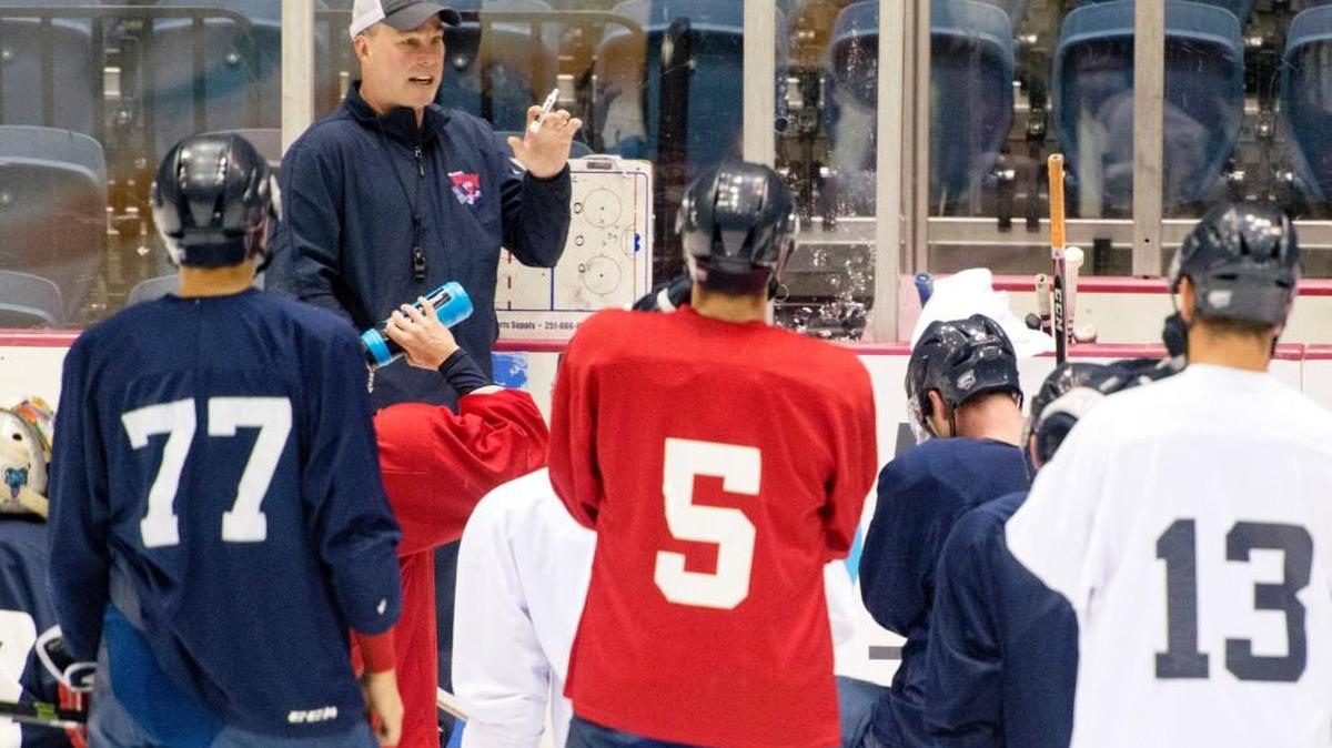 Macon Mayhem head coach Kevin Kerr, left, and his team are tied for first place in the SPHL standings.